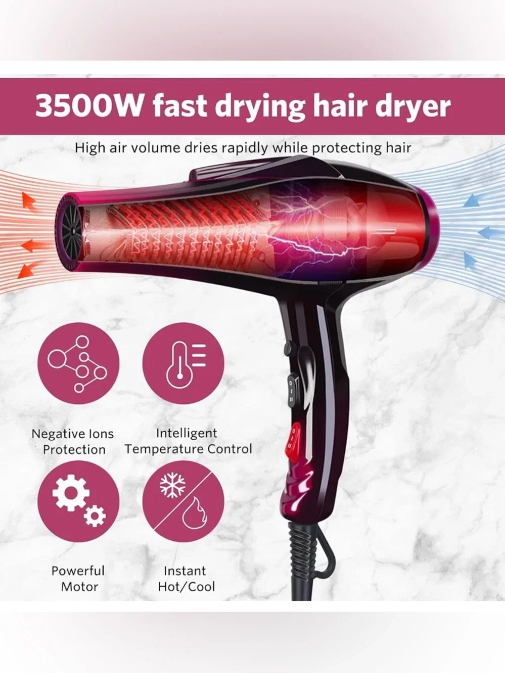 Sisrol Ionic Black & Purple Hair Dryer with Diffuser and Nozzle